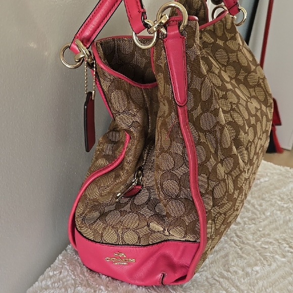 Coach Brown and Pink Hobo Shoulder Bag with Monogram - Picture 2 of 12